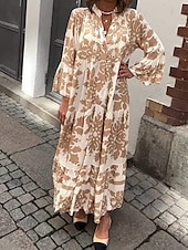 levne Elegantní květinové šaty-dámské šaty na směnu grafický potisk košile límeček maxi šaty elegantní stylové denní dovolená dlouhý rukáv léto jaro