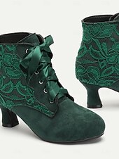 levne 30. léta-dámské viktoriánské šněrovací kotníkové boty - zelené semišové kozačky na vysokém podpatku pro vintage a steampunk kostýmy