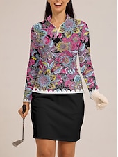 billiga Polos &amp;amp; kvartsdragkedjor-Dam Vandringspolotröja Ljusgul Blå Långärmad Överdelar Blommig Golfkläder för damer Kläder Outfits Bär kläder