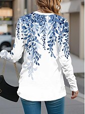 tanie koszulka w kwiaty-Kobiec T-shirt tunika moda casual nadruk długi rękaw regularne topy dekolt zaokrąglony codzienny czarny biały niebieski fioletowy zielony wiosna jesień