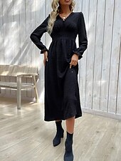 abordables Robe noire-robe noire Robe unie Femme Robe Maxi A Volants Bouton Plein Air Rendez-vous Décontractées Col V manche longue Ample Noir S M L XL