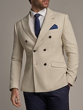 baratos Blazer-Blazer Masculino Bege Casual de Negócios Moda Preppy Jaqueta com Cor Sólida Ajuste Regular Poliéster