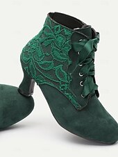 levne 30. léta-dámské viktoriánské šněrovací kotníkové boty - zelené semišové kozačky na vysokém podpatku pro vintage a steampunk kostýmy