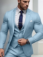cheap Formal Suits-Men&#039;s Wedding Homecoming Suits Black Sky Blue Business Casual Daily Solid Colored Tailored Fit 3 Piece Single Breasted Two-buttons
