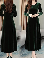 economico Abiti da festa-Per donna Abito semplice Vestito maxi A pieghe Informale Girocollo Manica lunga Nero Rosso Blu Colore