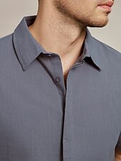 preiswerte Herren Elite Hemden-Herren Hemd leinenhemd Sommerhemd Lässiges Hemd Strandhemd Glatt Casual Täglich Dunkelgray Kurzarm Kargen Sommer Bekleidung