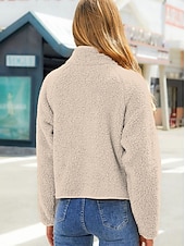 billiga quiltad kappa-Dam Fleece-jacka Håller värmen Dragkedja Mode Modern Ledigt Slät Arbete Dagliga kläder Dragkedja Kort Hög krage Lös passning Långärmad Ytterkläder Svart Vit Rubinrött Höst Vinter