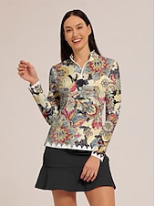 billiga Polos &amp;amp; kvartsdragkedjor-Dam Vandringspolotröja Ljusgul Blå Långärmad Överdelar Blommig Golfkläder för damer Kläder Outfits Bär kläder