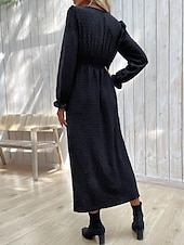 abordables Robe noire-robe noire Robe unie Femme Robe Maxi A Volants Bouton Plein Air Rendez-vous Décontractées Col V manche longue Ample Noir S M L XL