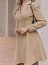 levne Pracovní šaty-dámské malé černé šaty blejzr šaty elegantní pracovní minišaty knoflíková klopa dlouhý rukáv hladký regular fit černá modrá khaki jaro podzim s m l xl
