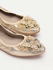 billige Flate sko til kvinner-kvinners sammenleggbare gullglitterleiligheter med krystallpynt – komfortable slip-on sko for uformelle og spesielle anledninger