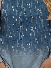ieftine tricou floral-Pentru femei Tricou Floral Plante Casual Manșon Lung Stil Nautic Topuri obișnuite Zilnic Imprimeu Bleumarin Albastru piscină Trifoi Kaki Primăvară Toamnă