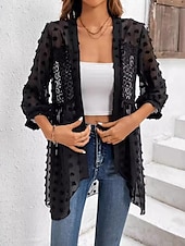 cheap Furs &amp; Leathers-Women&#039;s Shirt Elegant Ladies Solid Color Eyelet Asymmetric Hem Long Sleeve V Neck Daily Black White Spring Fall Winter