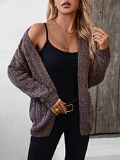 billige Cardigans og yttertøy-Dame Kofte Genser jakke Mote Gatemote Myk Helfarge Åpen Forside Knapper Strikket Langermet Vanlige topper Strikke Arbeid Kamel Lilla Høst Vinter
