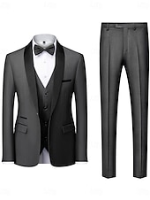 abordables Costumes de Retour-Pour des hommes Soirée Bal de promo Smoking Gris foncé Noir Texturé Coupe sur mesure 3 pièces Simple boutonnage un bouton