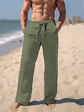 economico Vacanza-Per uomo Pantaloni Pantaloni estivi Pantaloni da spiaggia A cordoncino Vita elastica Gamba dritta Liscio Comfort Traspirante Informale Giornaliero Per eventi Di tendenza Classico Nero Bianco