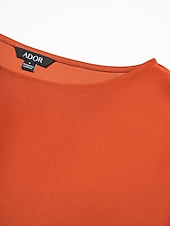 preiswerte Hemden, Tops und Blusen-Satinbraune Juliet-Bluse mit Puffärmeln und Rundhalsausschnitt