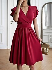 voordelige midi-zwarte jurk-Dames Mini-jurk Zwarte jurk Afstudeerjurk Casual jurk A lijn jurk Streetwear Basic Casual Vakantie Straat Feestdagen Normale pasvorm Korte mouw V-hals Zwart Bordeaux Marineblauw blauw Zomer