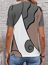 billige Stripe og geometrisk t-skjorte-kvinners t-skjorte uformelt trykk kortermet vanlige topper daglig rød khaki grå sommer