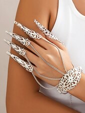 abordables Accesorios de Halloween-Armadura de dedo de encaje negro gótico para mujer con cadenas, joyería de disfraz de Halloween intrincada para cosplay y ocasiones especiales