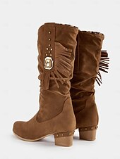 levne Cowboy &amp; Western Boots-dámské hnědé semišové boty do půli lýtek s třásněmi – westernové kovbojské boty na podzim a zimu