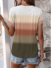 tanie Koszulka w paski i geometryczna-damska koszulka casual ombre color block print krótki rękaw regular top okrągły dekolt codzienny brązowy lato
