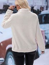 billiga Fuzzy Sweatshirts-Dam Ledigt Långärmad Hög hals Vanliga toppar Gata Vardag Dragkedja Ficka Vit Vin Blå Purpur Höst Vinter