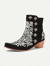 tanie Kowboj i zachodnie buty-damskie brązowe haftowane botki w stylu western z ćwiekami - idealne na nieformalne wyjścia i imprezy rodeo