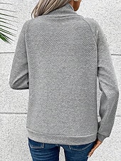billige Teksturert hettegensere og sweatshirt-designergenser for kvinner mote moderne ensfarget jobb med turtleneck knapper løs passform langermet svart beige grå høst vinter