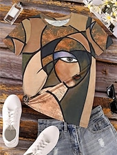 billige Kunst &amp; Design t-skjorte-kvinners t-skjorte uformelt trykk kortermet vanlige topper daglig kaki sommer