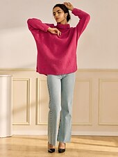 preiswerte Damenpullover-Rollkragenpullover aus Rippstrick mit Wollmischung, überschnittenen Schultern und Fledermausärmeln