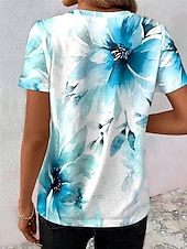 abordables T-shirt floral-t-shirt femme décontracté imprimé manches courtes hauts réguliers quotidien bleu été
