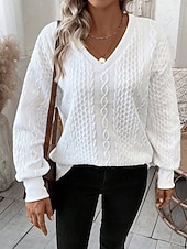preiswerte Texturierte Kapuzenpullover &amp; Sweatshirts-Damen Pullover Mode schlicht Alltagskleidung lässig V-Ausschnitt Reißverschluss lockere Passform Langarm weiß Frühling Herbst