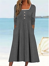 preiswerte Kleider für die Ferien-Damen Casual kleid Midikleid Patchwork Taste Urlaub Strassenmode Basic Quadratischer Ausschnitt 3/4 Ärmel Schwarz Weiß Wein Farbe