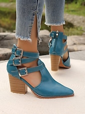 billiga Block Heels-Dam Klackar Utomhus Dagligen Blockera hälen Spetsig tå Ledigt Minimalism Imitationsläder Spänne Blå Brun