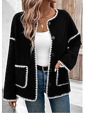 cheap Blazers &amp; Suits-Women&#039;s Jacket Party Pocket Solid Color Windproof Fashion Loose Fit Outerwear Long Sleeve Fall Black S