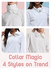 baratos Roupas de golfe feminino-Mulheres Moletom Azul denim Amarelo Fúcsia Manga Longa Térmico / Quente Blusas Outono Inverno Roupas femininas de golfe, roupas, roupas, roupas