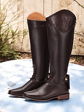 levne Jezdecké boty-Dámské Boty Retro Jezdecké boty Venkovní Práce Denní Mramor Ke kolenům Nýty Přezky Zip Kačenka Oblá špička Vinobraní PU Zip Tmavěhnědá Černá