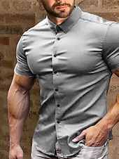 cheap Men&#039;s Button Up Shirts-Men&#039;s Summer Shirt Button Up Shirt Casual Shirt Black White Red Green Dark Blue Short Sleeve Plain Turndown Street Vacation Button-Down Clothing Apparel Fashion Leisure