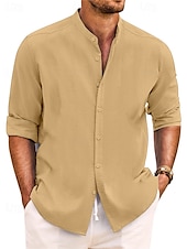economico Classico-Per uomo Camicia Camicia con colletto a fascia Camicia estiva Abbigliamento mare Maglietta informale Camicia con bottoni Liscio Da mare Informale Nero Bianco Rosa Verde Manica lunga A fascia