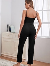 billige Nattøy for damer-kvinners loungewear sett 3 stykker ren farge tilfeldig komfort hjemme komfort stropper stropp topp bukselomme høst vinter hjemmeantrekk
