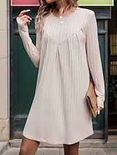 cheap Jumper Dresses-Women&#039;s Sweater Dress Mini Dress Ribbed Warm Casual Crew Neck Long Sleeve Khaki Color