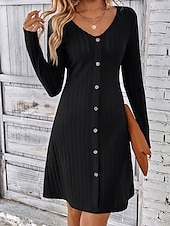 billige svart mini kjole-kvinners liten svart kjole en linje kjole mote arbeidsmote lang kjole maxikjole knapp v-hals langermet vanlig vanlig passform svart rosa grønn vår høst s m l xl 2xl