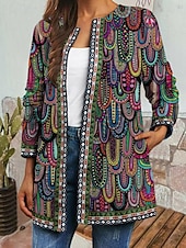 abordables Blazers et Costumes-Femme Veste Blouson Soirée Poche Géométrique Coupe Vent Mode Standard Vêtements d&#039;extérieur manche longue Automne Coloré M