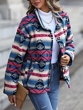 billiga Blazers och kostymer-Dam Vinterkappa Fritids- Helgdag Dagliga kläder Höst Vinter Normal Täcka Hög krage Normal Stylish Ledigt Jacka Långärmad Geometrisk Slimmad passform Blå