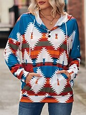 abordables Boutique Graphique Sweatshirts &amp; Hoodies-Femme Géométrique Décontractées manche longue Col Ras du Cou Quotidien Jaune Rose Claire Bleu Vert Automne Hiver