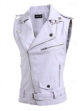 preiswerte Men&#039;s Vest-Herren Weste Lederweste Täglich Verabredung Urlaub Modisch Brautkleider schlicht Frühling &amp; Herbst Tasche Polyester Komfortabel Glatt Reisverschluss Kargen Regular Fit Schwarz Weiß Rote Weste