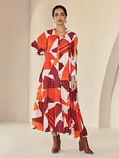abordables Robes décontractées-Robe longue décontractée à col en Y en mousseline de soie à motifs géométriques
