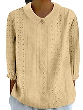 abordables Hauts en dentelle-chemisier femme élégant moderne évider manches 3/4 hauts réguliers col chemise travail quotidien jaune bleu ciel bleu vert printemps automne