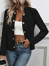 billige Blazere og dresser-Dame Mote Gatemote Blazer Joggebukser Langermet Skjortekrage عادي Arbeid Arbeidstøy Svart Hvit Navyblå Høst Normal